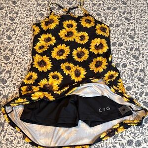 Constantly Varied Gear Black Tank Romper with Yellow Sunflower Print